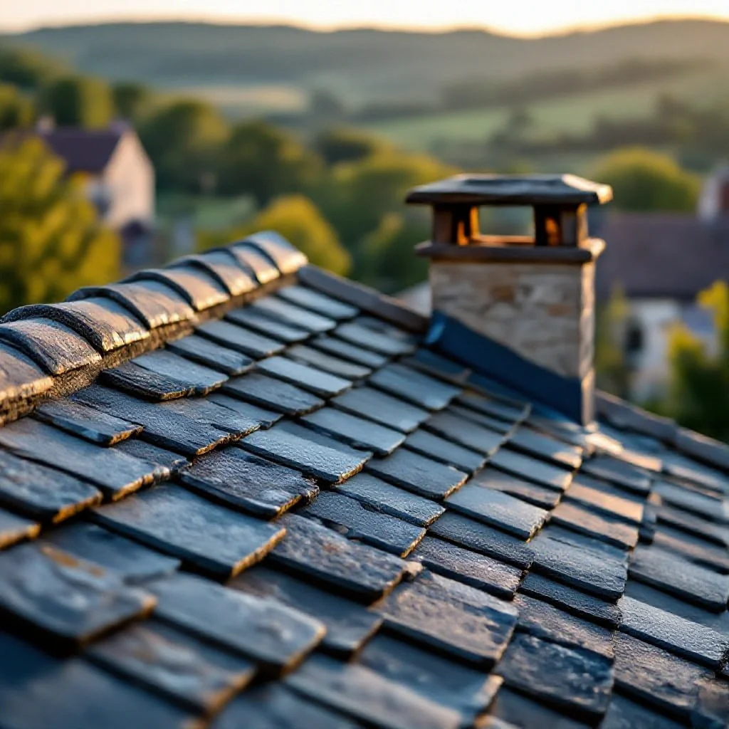 Toiture en ardoise naturelle sur une maison de village français