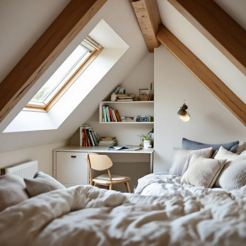 Chambre sous les combles rénovée avec fenêtre de toit