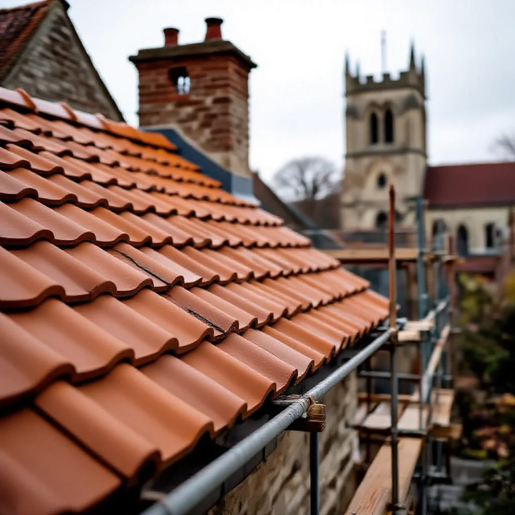 Rénovation en tuile terracotta sur bâtiment historique adjacent à une église