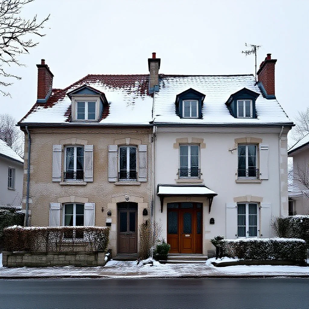 Maison avant-après isolation toiture, neige uniforme = bonne isolation