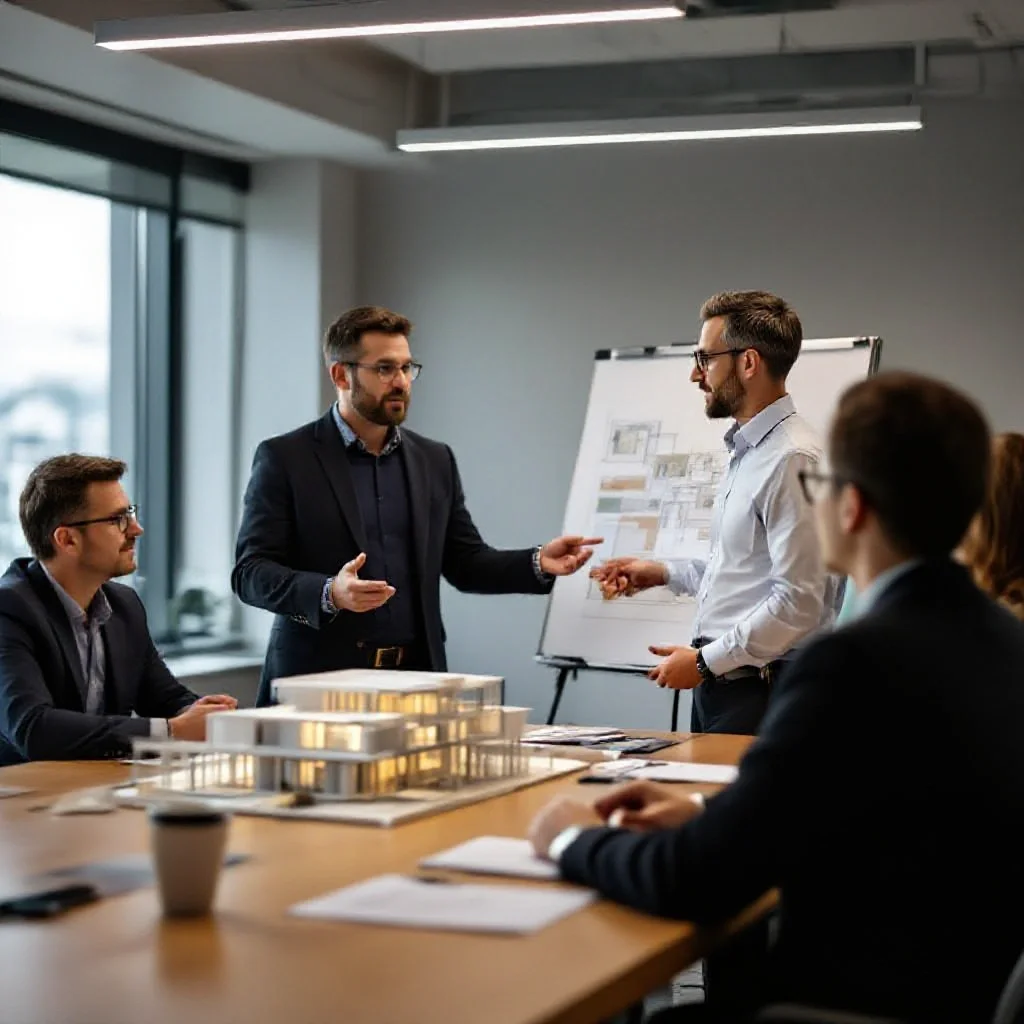 Architecte présentant un projet de rénovation au conseil municipal