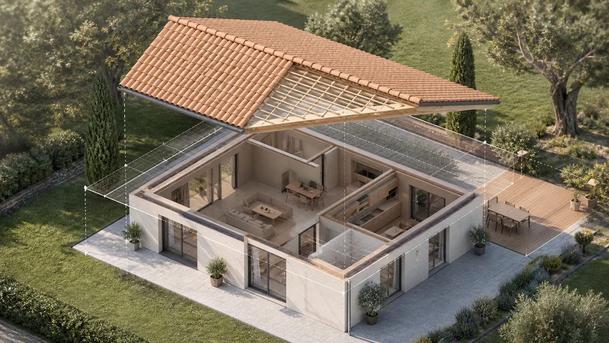 surface toiture maison 100m2 dépasse souvent 100 m² avec une pente standard