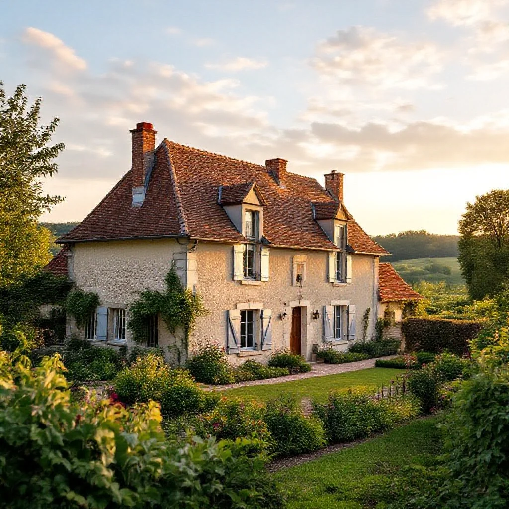Ferme française avec toiture en tuiles canal et tuiles béton côte à côte